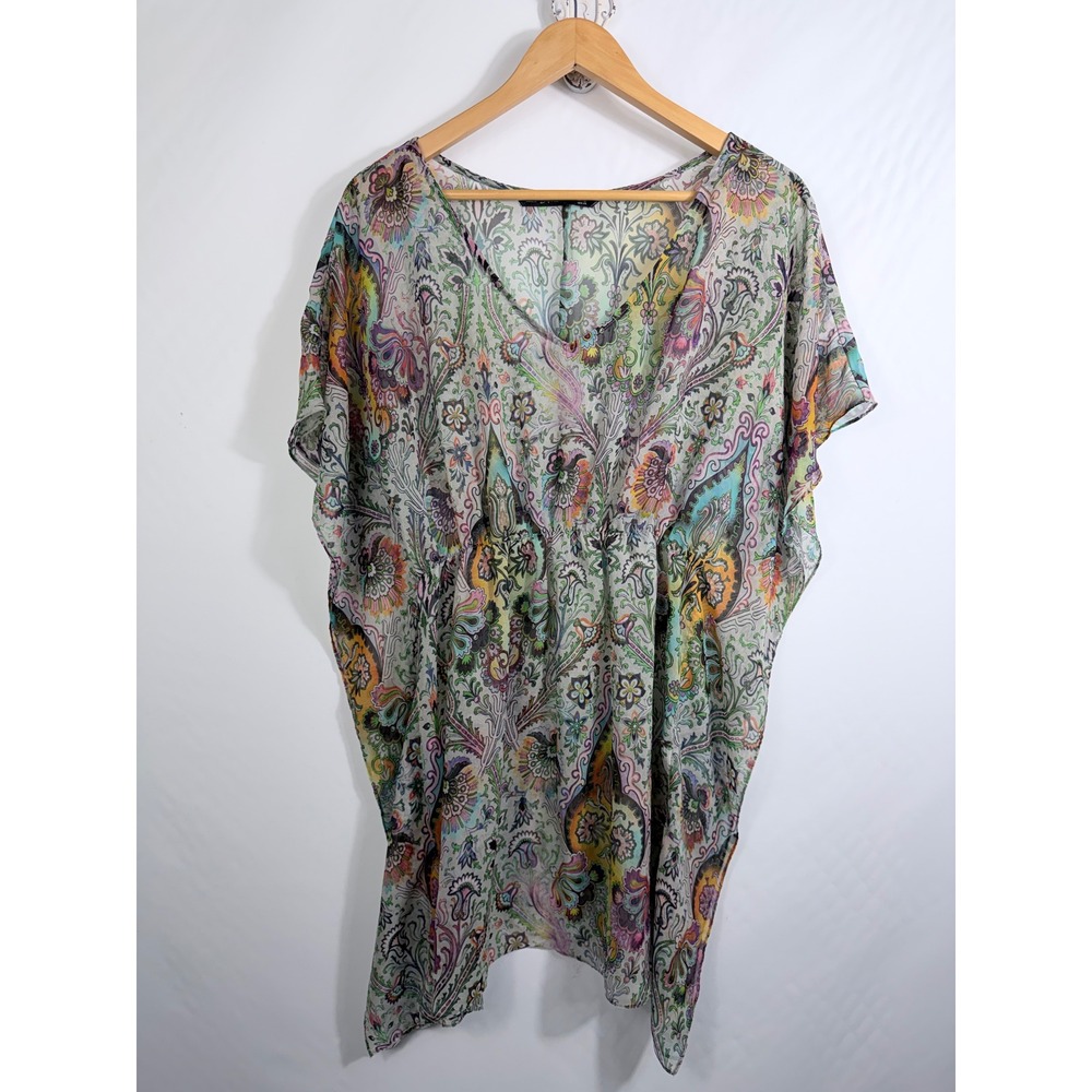 Zara Trafaluc Collection Womens Multicolor Paisley Sheer Tunic Kaftan Top Size M